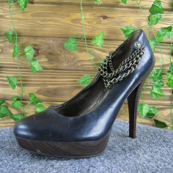 GUESS‎ Women's Seeri Mary Jane Black Leather Pump 7.5 Medium Used 2025 - Picture 1 of 7